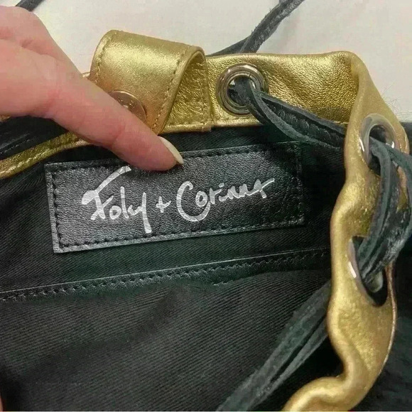 Foley & Corinna Faux Fur Black Handbag Purse Gold trim Special Occasion Fun - Picture 14 of 15